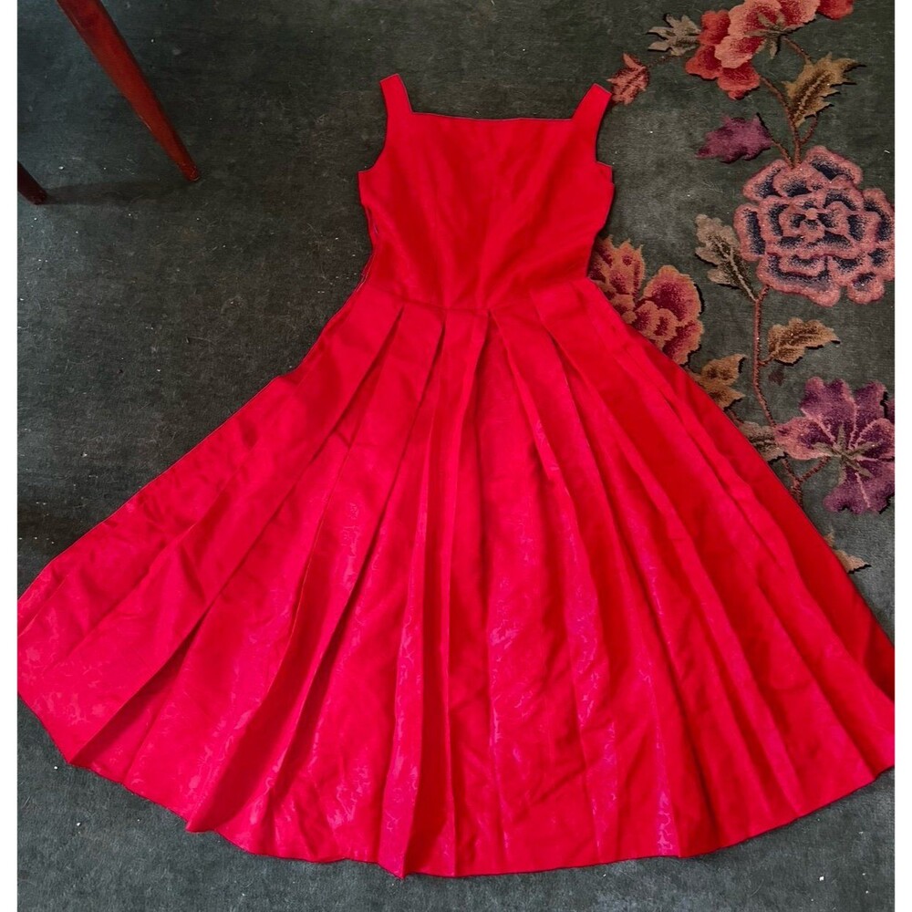 Vintage 1950’s Red Pleated Party Dress Swing Rockabilly Pinup Fit n Flare S